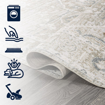 Shaii Global Medallion Low-Pile Machine-Washable Area Rug